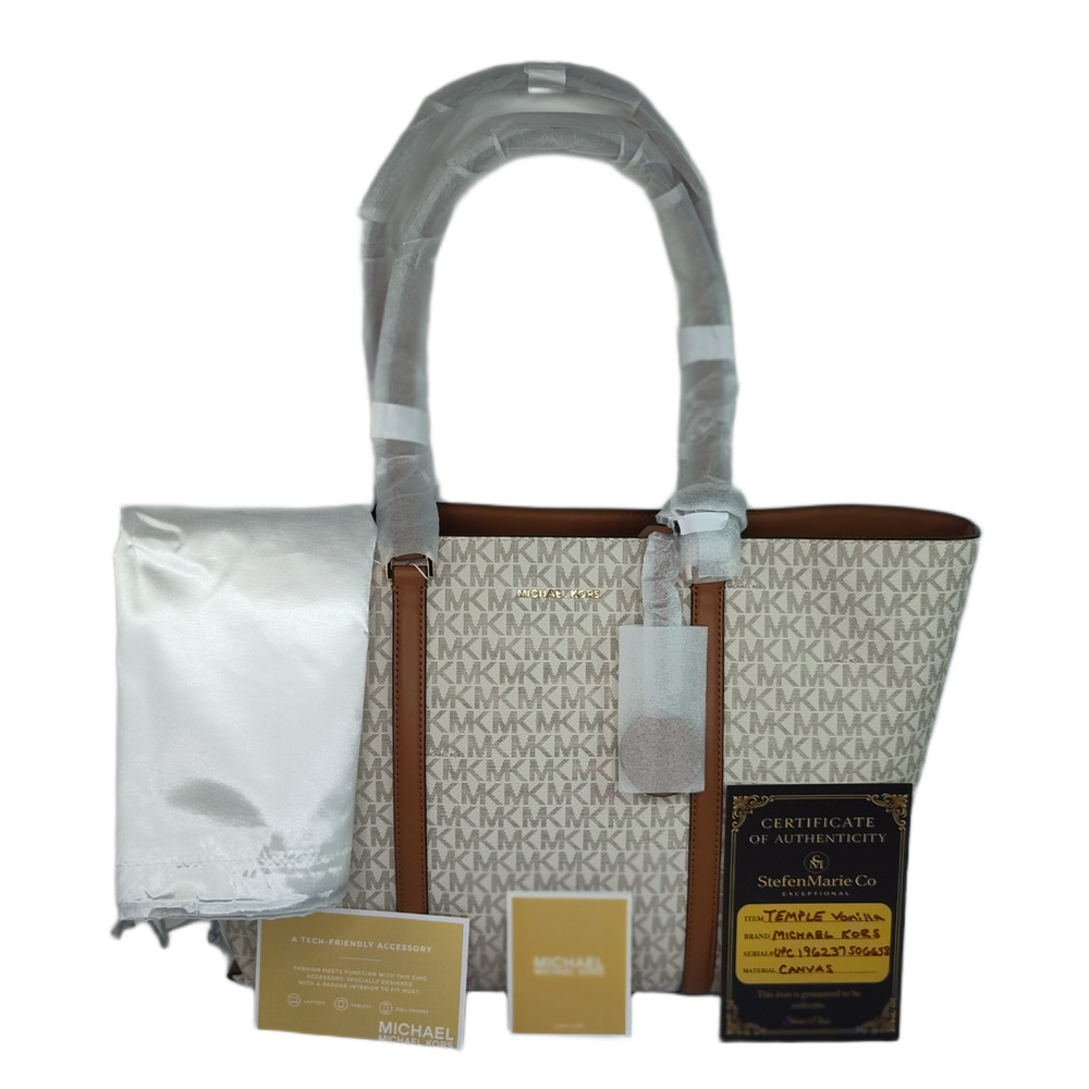 Michael Kors Temple XL Tote Vanilla/Acorn NWT - Picture 13 of 13